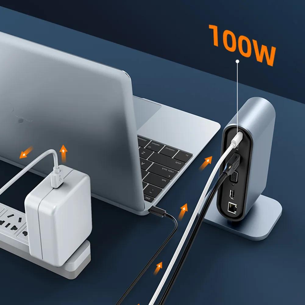 C타입 노트북용 어댑터, SD, TF 카드 리더기, USB 3.0, VGA, RJ45 포트, 3.5mm 잭, 100W PD, 4K HDMI 호환, 12 인 1, 480Mbps